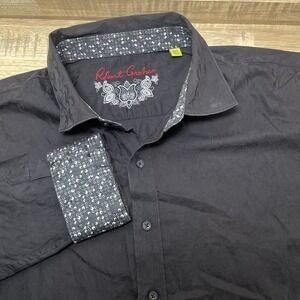 Robert Graham Long Sleeve‎ Shirt Men 2XL Black Jacquard Geometric Flip Cuff READ